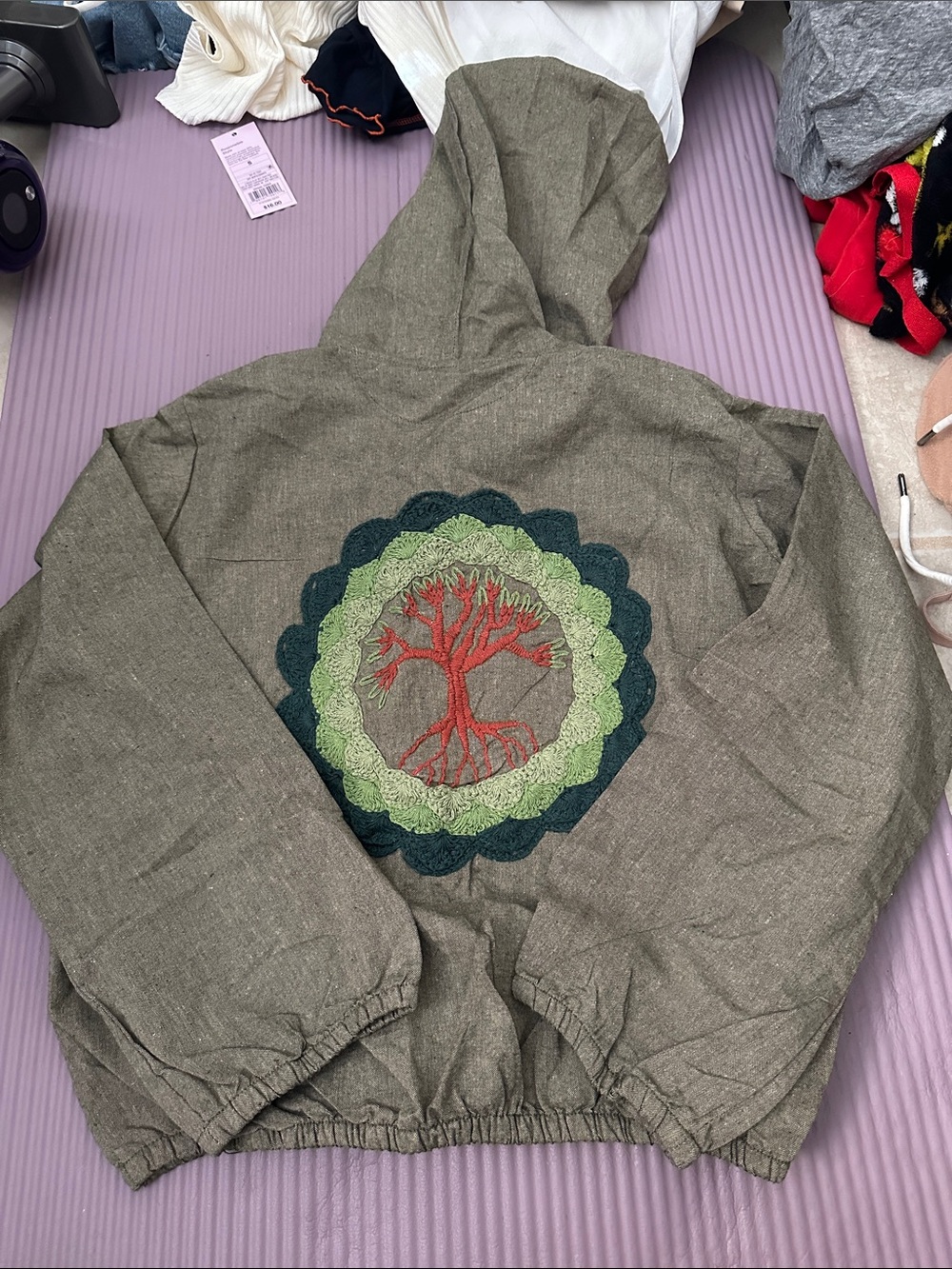 Lakhays Hooded Jacket with Tree Embroidery - Olive Green M/L